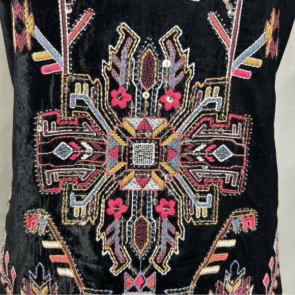 Zara Velvet Dress Black Aztec Beaded Sequin Sleeveless Whimsigoth Mini - Picture 9 of 12